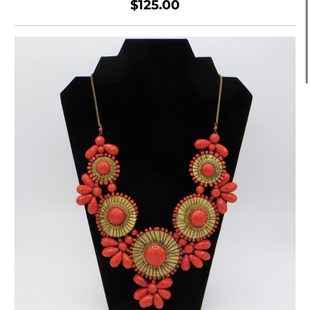 Oversized coral / Orange and gold statement bib necklace